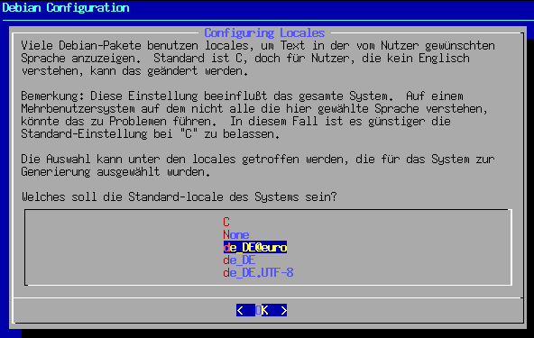 Konfiguration des Pakets locales - Auswahl der voreingestellten Sprache