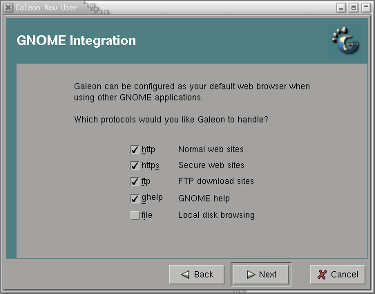 Galeon - GNOME-Integration