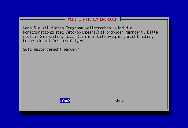 PPPoE-Konfiguration - Modifikation erlauben
