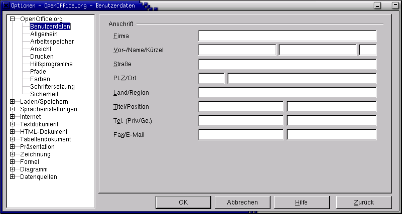 Openoffice.org - Optionen