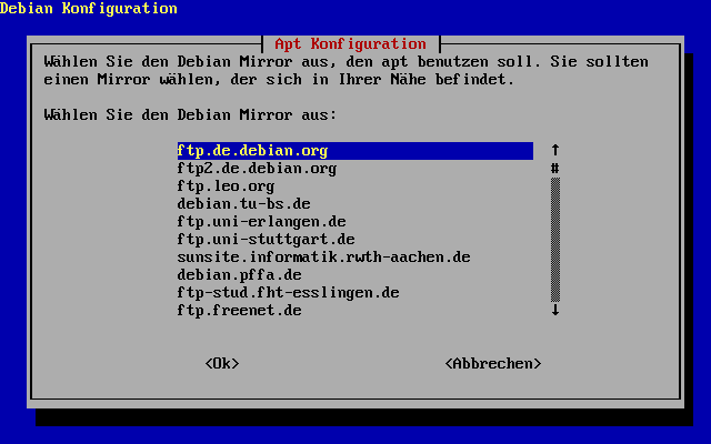 Konfiguration des Grundsystems - Apt Serverauswahl