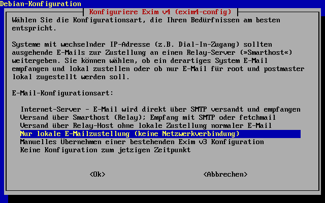 Konfiguration des Grundsystems - Exim