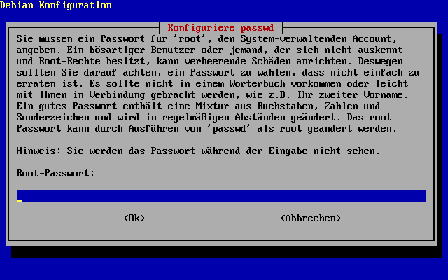 Konfiguration des Grundsystems - root-Passwort