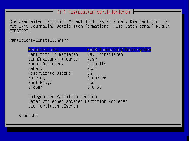 Partitionseinstellungen