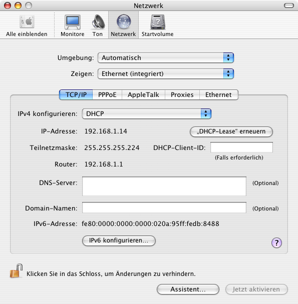 MacOS X - DHCP konfigurieren