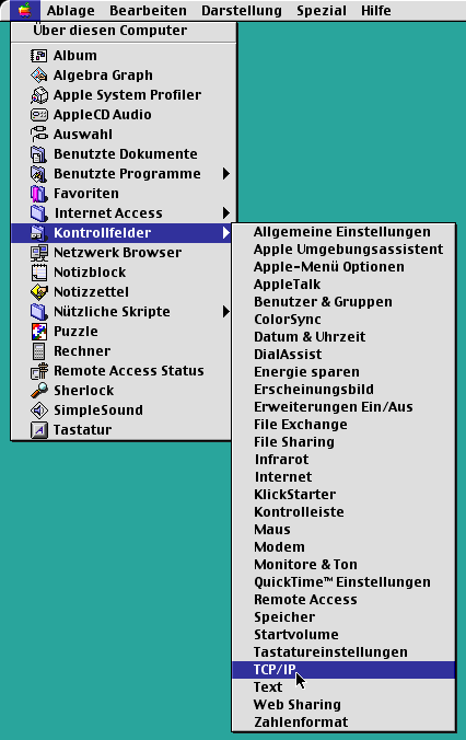 MacOS 9.x - TCP/IP auswählen