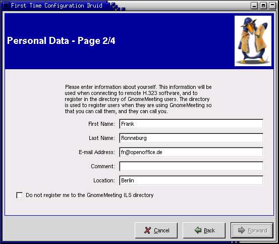 GnomeMeeting - Konfiguration 2/4